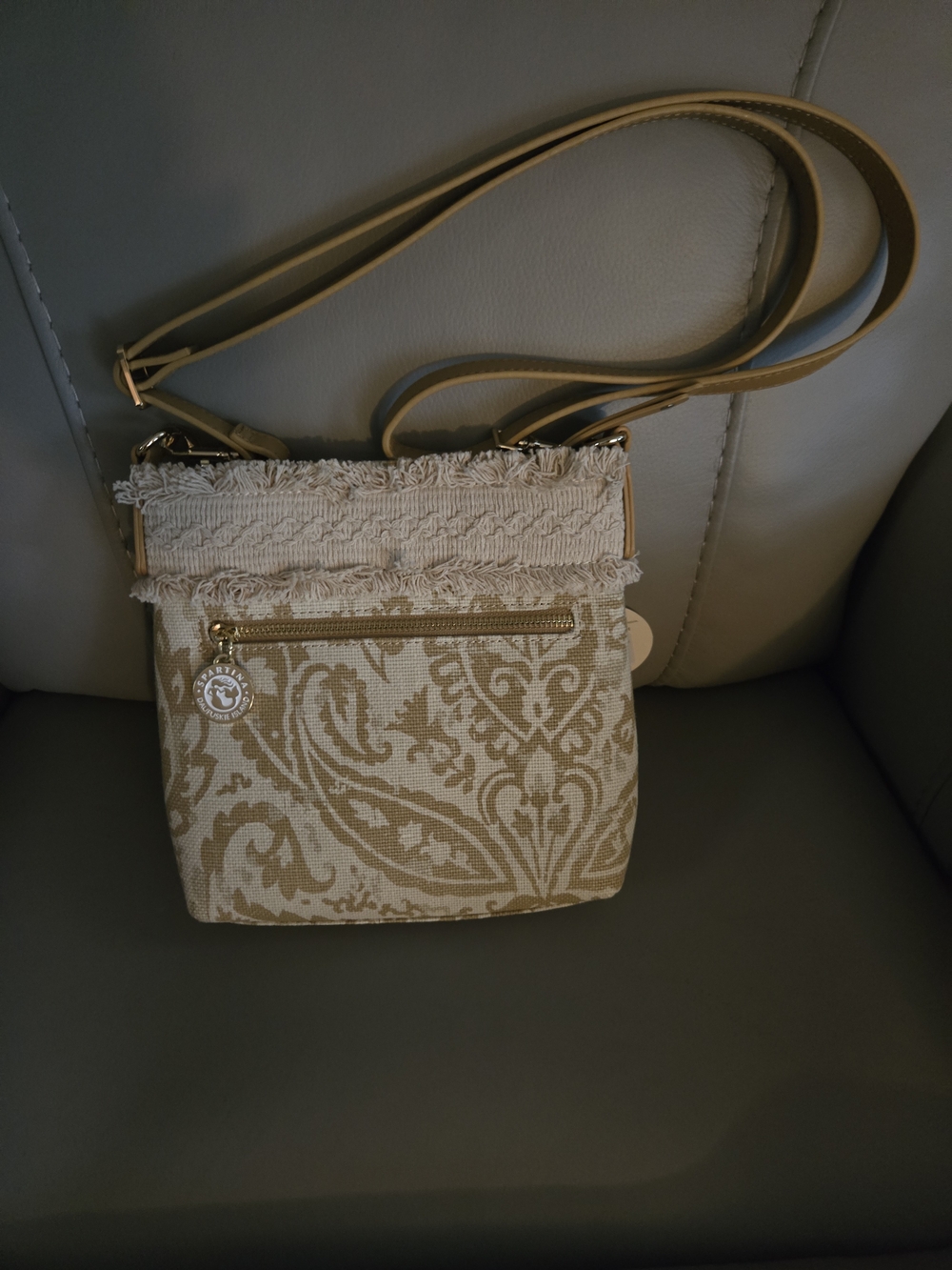 Spartina 449 Beige and Cream Patterned Shoulder Bag